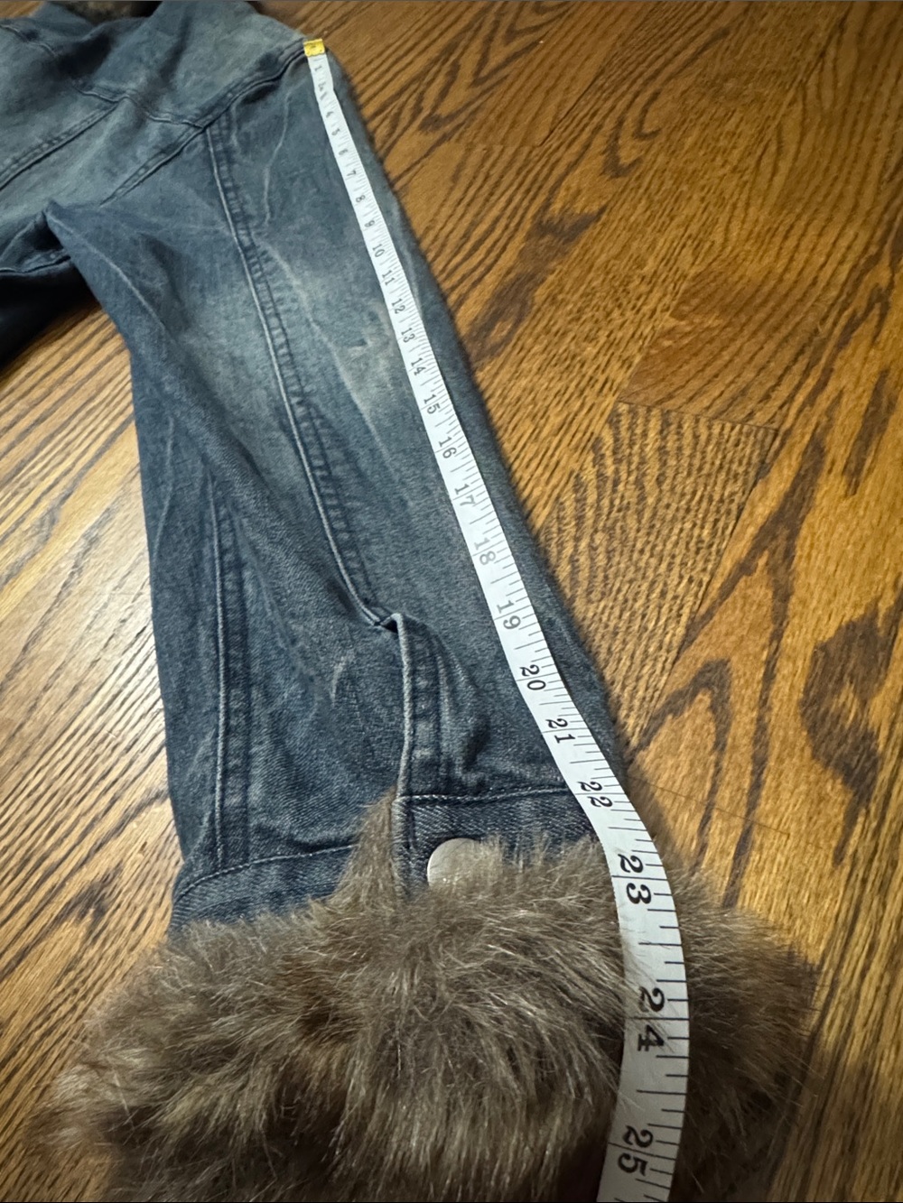 Y2K Midnight Velvet Faux Fur Trim Denim Jacket XL Boho Western Festival - Picture 11 of 11